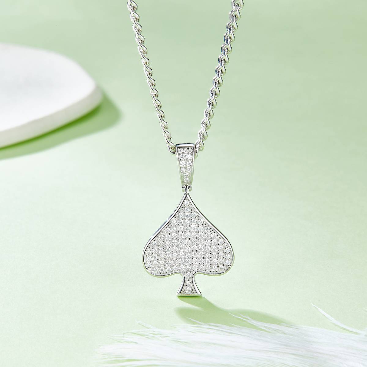 Spades Hip Hop Necklace S925 Silver Pendant Moissanite Grade D 0.78CT